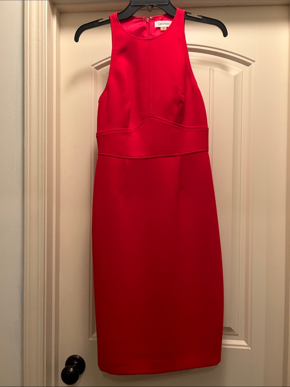 Calvin Klein Red High-Neck Midi Sheath Dress